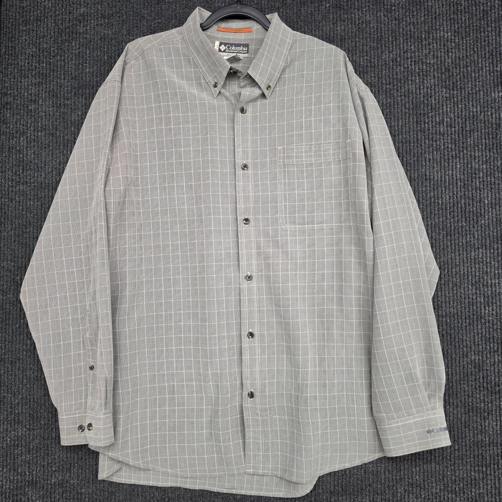 Columbia Sportswear XCO Mens XL Grey Grid Long Sleeve Button Down Shirt AM7257
